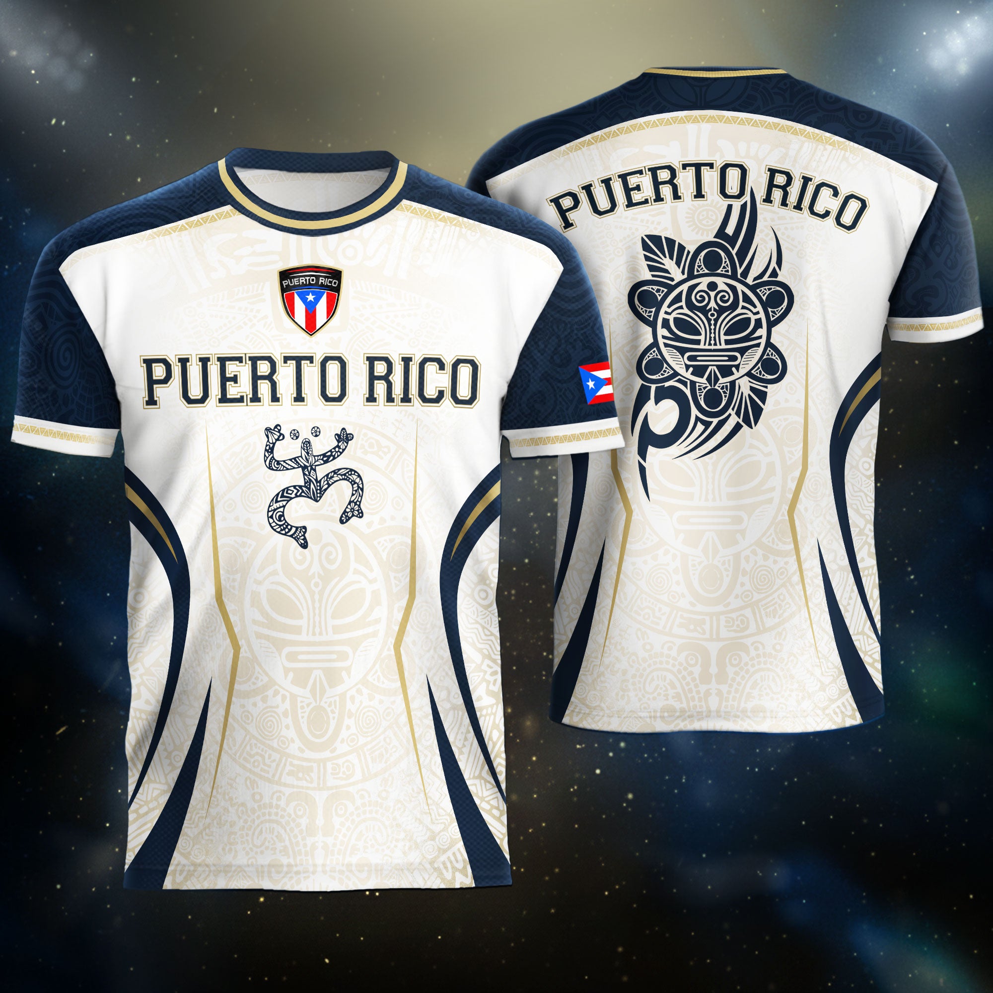 Puerto Rico Soccer Jersey Navy White Taino Coqui Flag PR Football Shir
