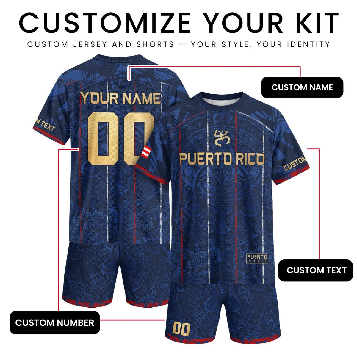 Bold Navy Gold Coqui, Custom Puerto Rico Soccer Jersey for Men and Women with Signature, Personalized Football Jersey, Puerto Rico Shirt, Northryn Co.