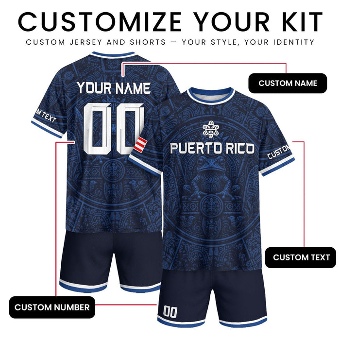 Custom Puerto Rico Soccer Jersey, Navy Blue Taino Coqui Frog, Puerto Rico Shirt for Men and Women as a Personalized Football Jersey, Northryn Co.