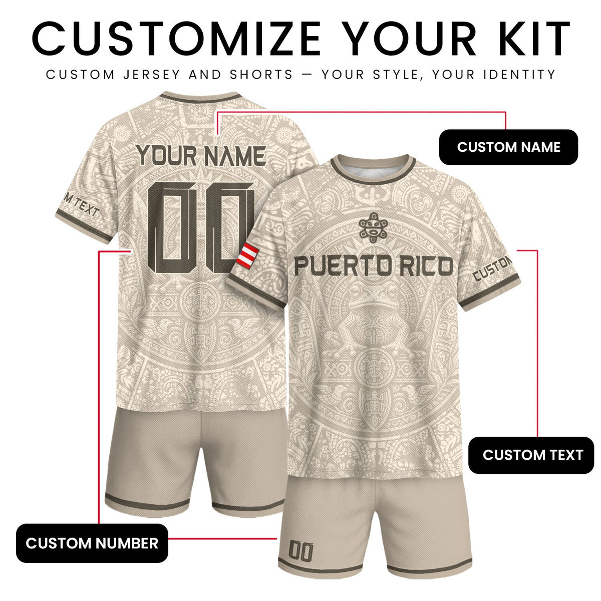 Refined Beige Coqui Frog, Custom Puerto Rico Soccer Jersey for Men and Women, Puerto Rico Shirt with Personalized Football Jersey style, Northryn Co.