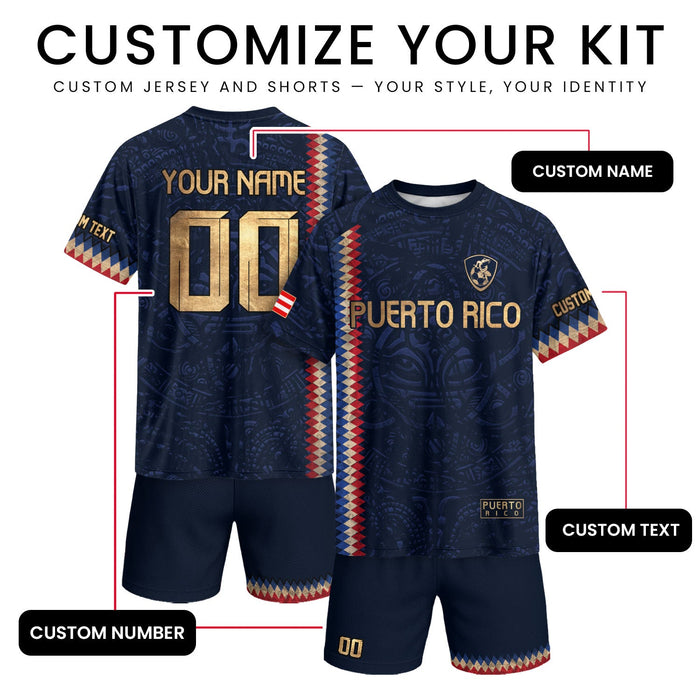 Custom Puerto Rico Soccer Jersey for Men and Women, Navy Blue Puerto Rican Spirit, Personalized Football Jersey as a Puerto Rico Shirt, Northryn Co.