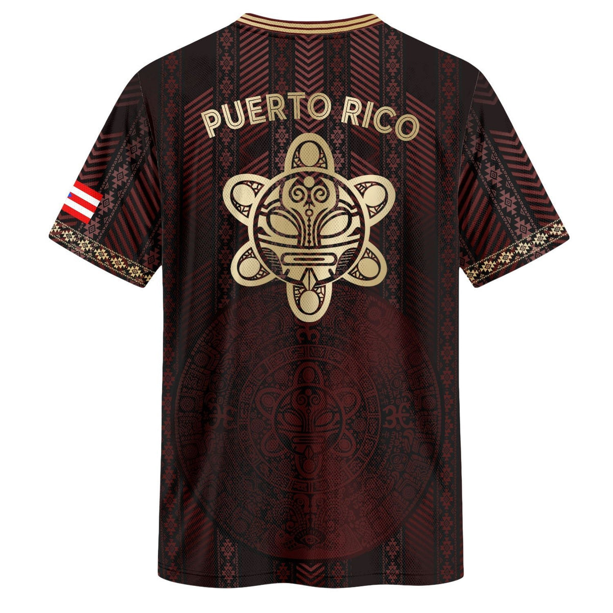 Flag Maroon Gold Puerto Rico Soccer Jersey for Men and Women, Tribal Print National Sport, Top Puerto Rico Shirt and Puerto Rico Jersey, Northryn Co.