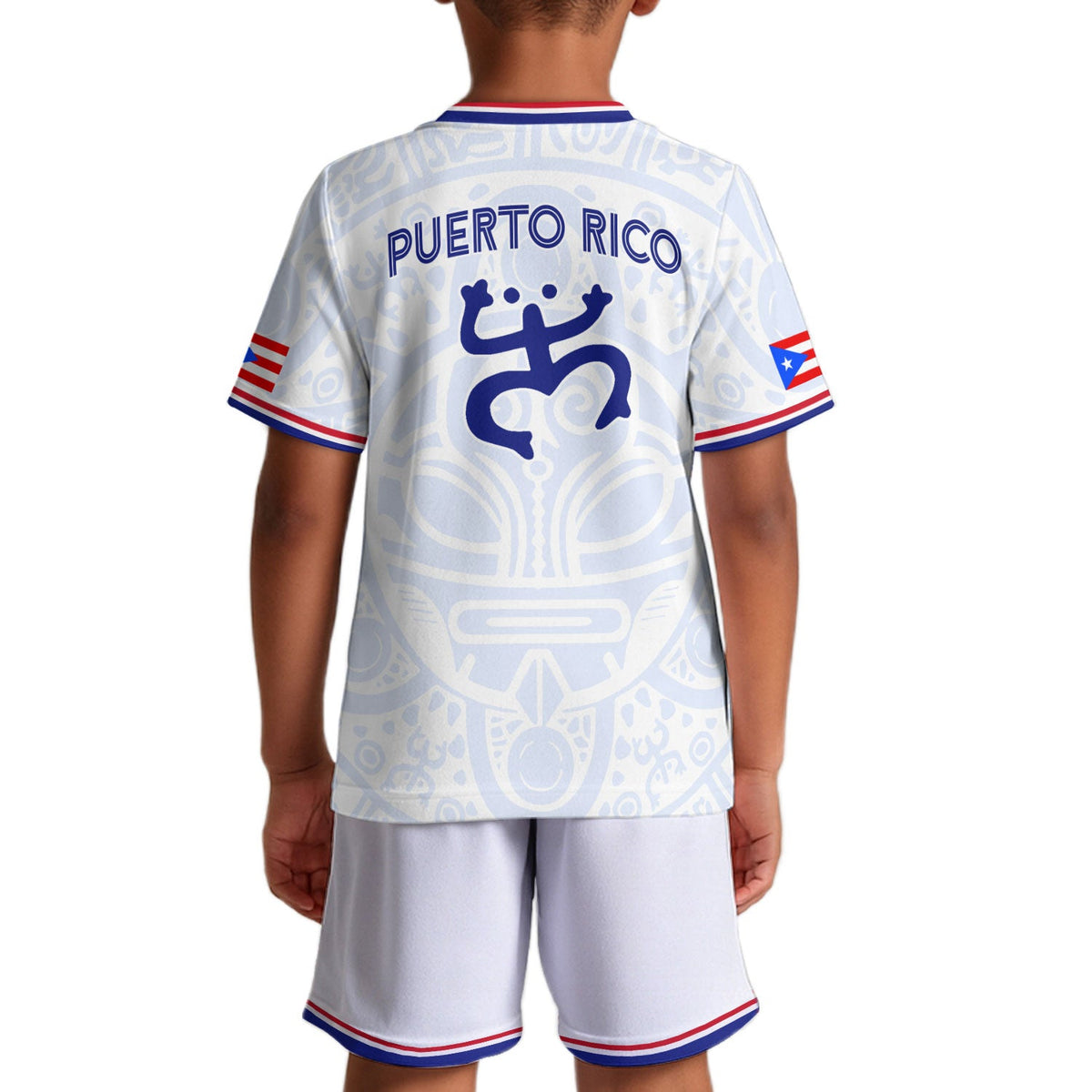 White Blue Boricua, Kids Puerto Rico Soccer Jersey with Taino Mask for Boy and Girl, Puerto Rico Kids Soccer Jersey, Youth Soccer Jersey, Northryn Co.