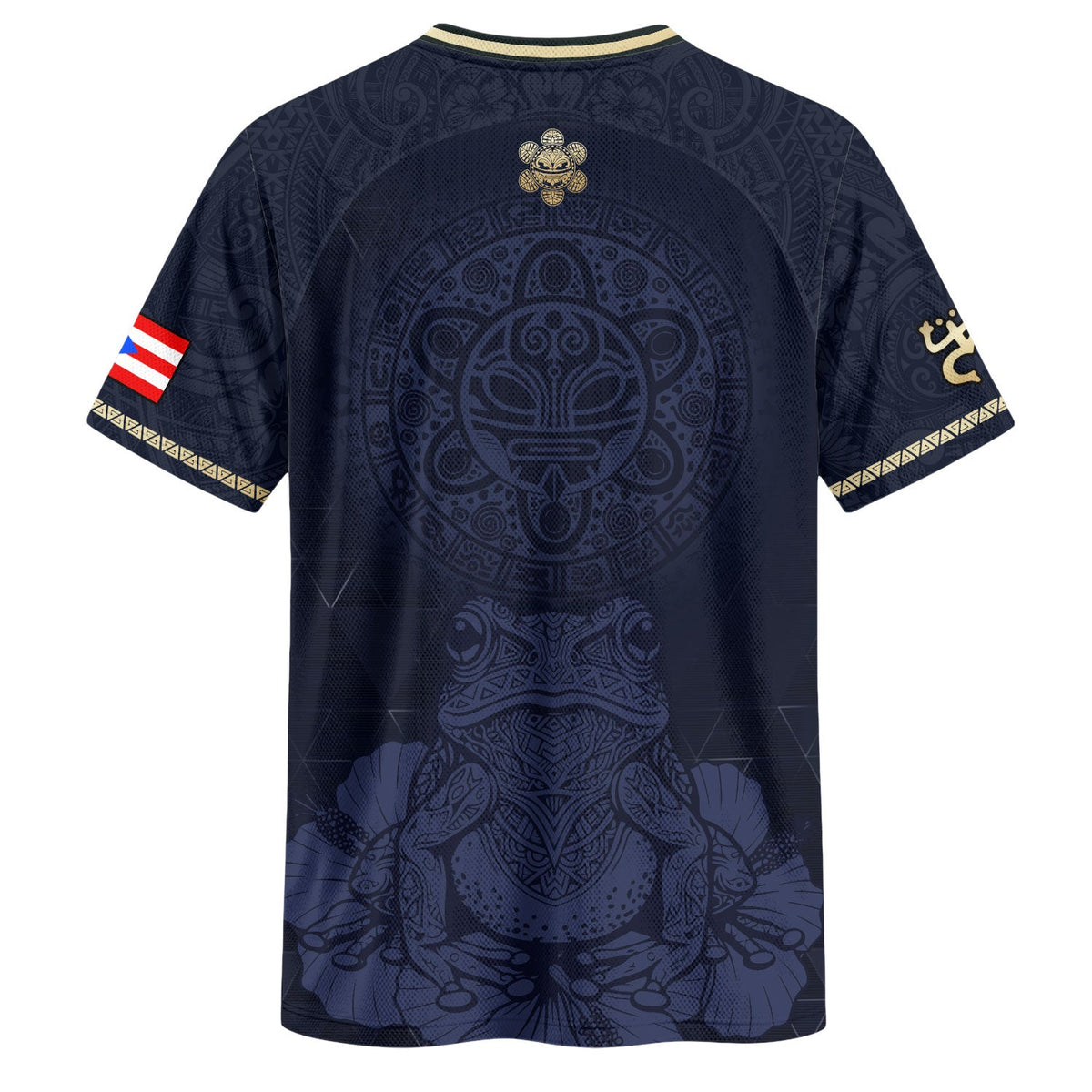 Coqui Frog Navy Gold Puerto Rico Soccer Jersey for Men and Women, Floral Taino Sun National, Puerto Rico Jersey and Puerto Rico Shirt, Northryn Co.