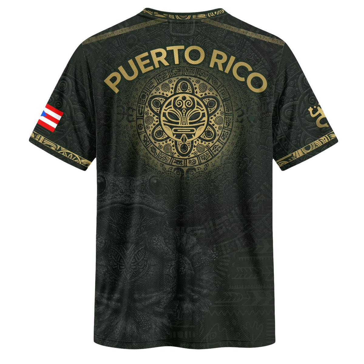 Puerto Rico Soccer Jersey in Green Gold for Men and Women, Coqui Frog Taino Sun Heritage, Top Puerto Rico Shirt and Puerto Rico Jersey, Northryn Co.