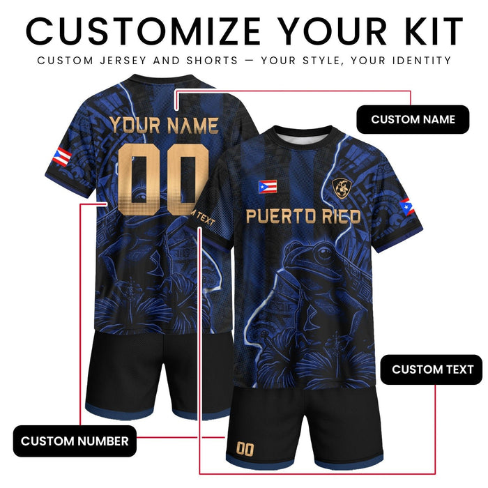 Lightning Navy Coqui Frog, Custom Puerto Rico Soccer Jersey for Men and Women, Puerto Rico Shirt with Personalized Football Jersey Style, Northryn Co.