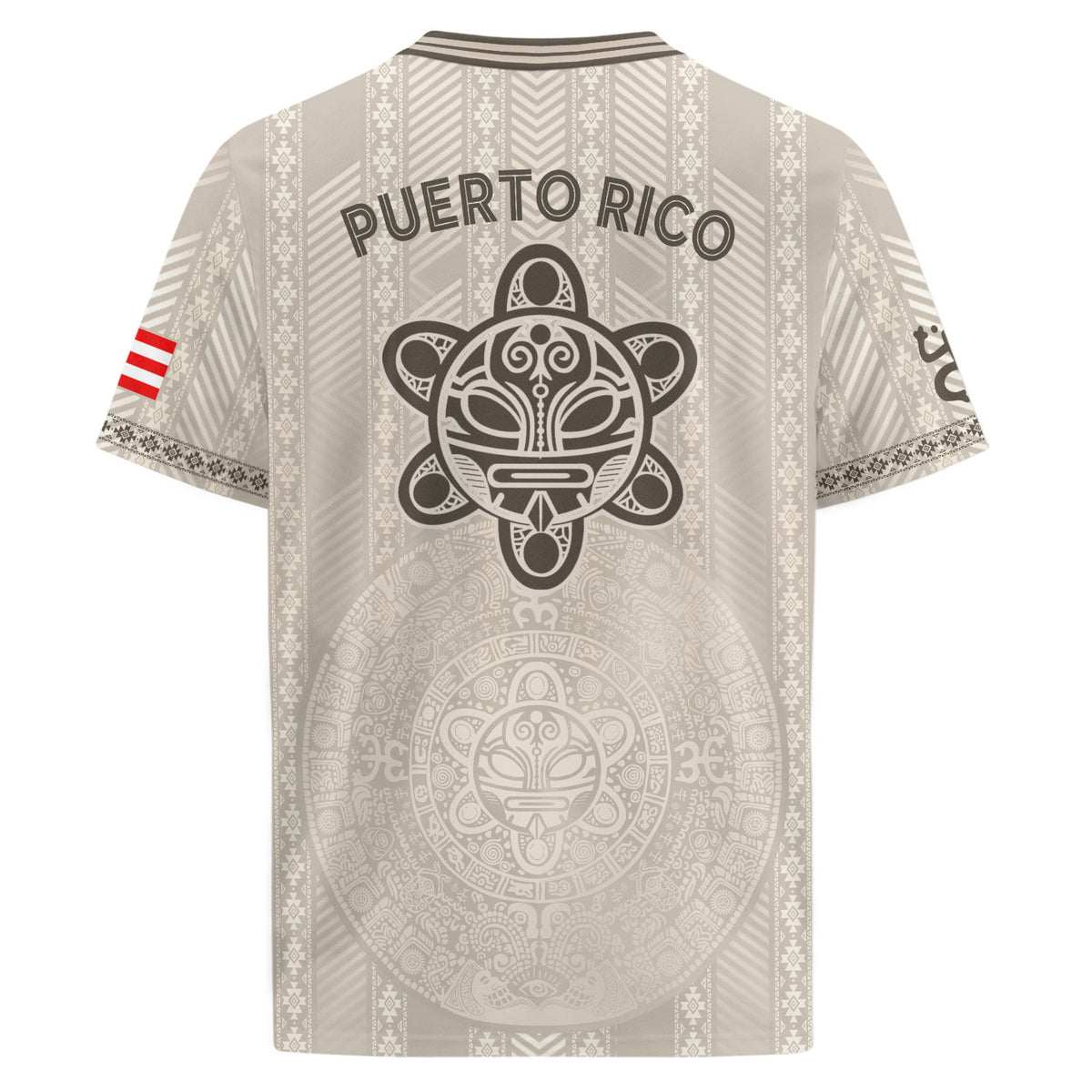 Taino Sun Crest Puerto Rico Soccer Jersey Men Beige Light Gray Heritage Graphic