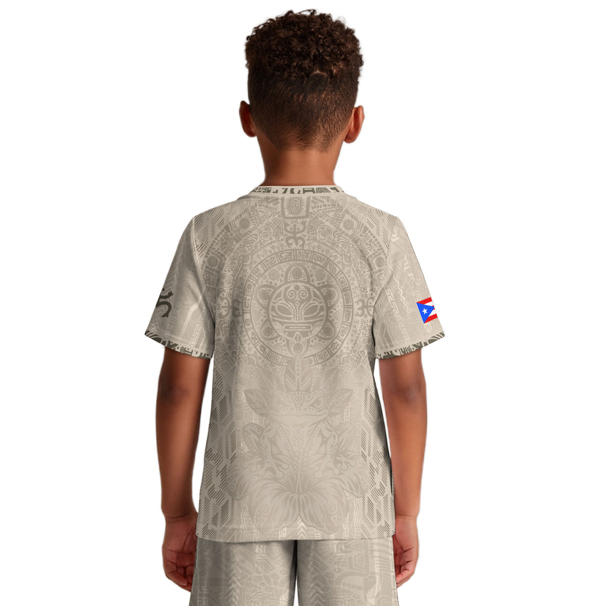 Authentic Youth Beige Puerto Rico Taino Sun Flag Athletic Team Soccer Jersey Shirt