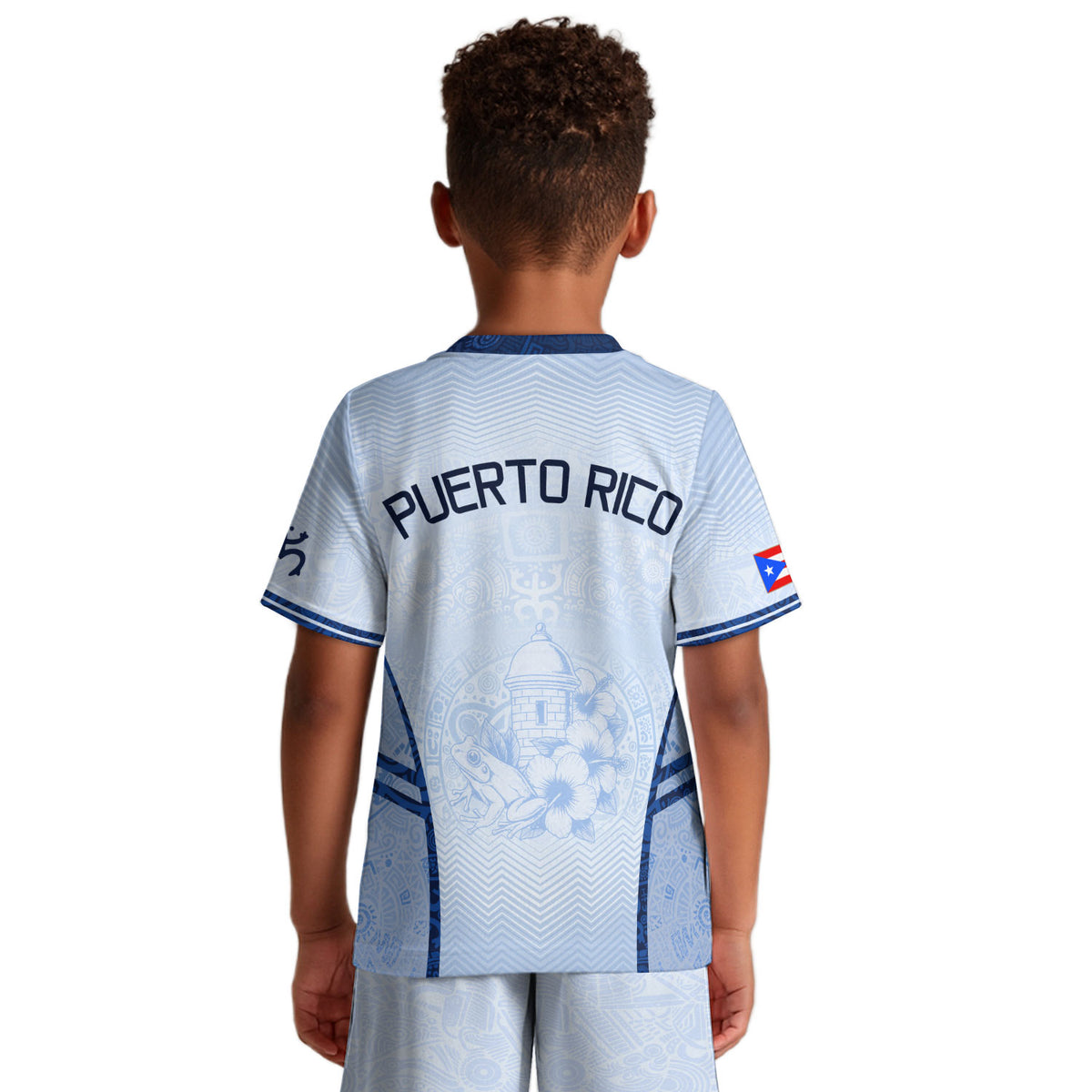 Puerto Rico Kids Soccer Jersey Shorts Set White Boricua Taino Football Outfit