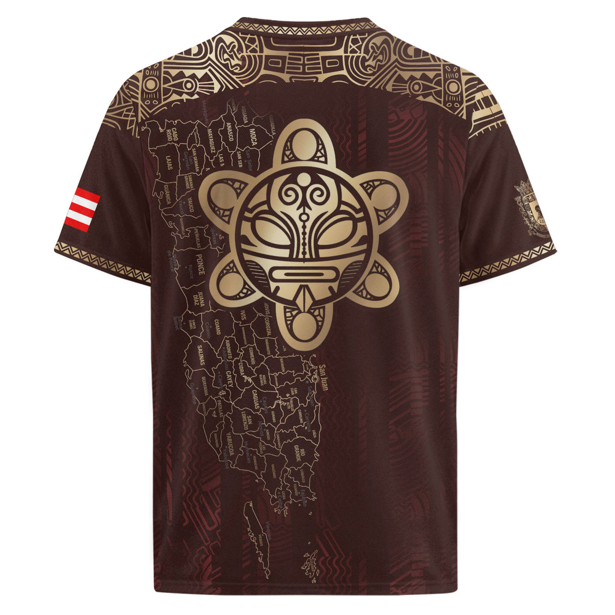 Puerto Rico Map Graphic Soccer Jersey Men Maroon Gold Boricua Taino Heritage Shirt