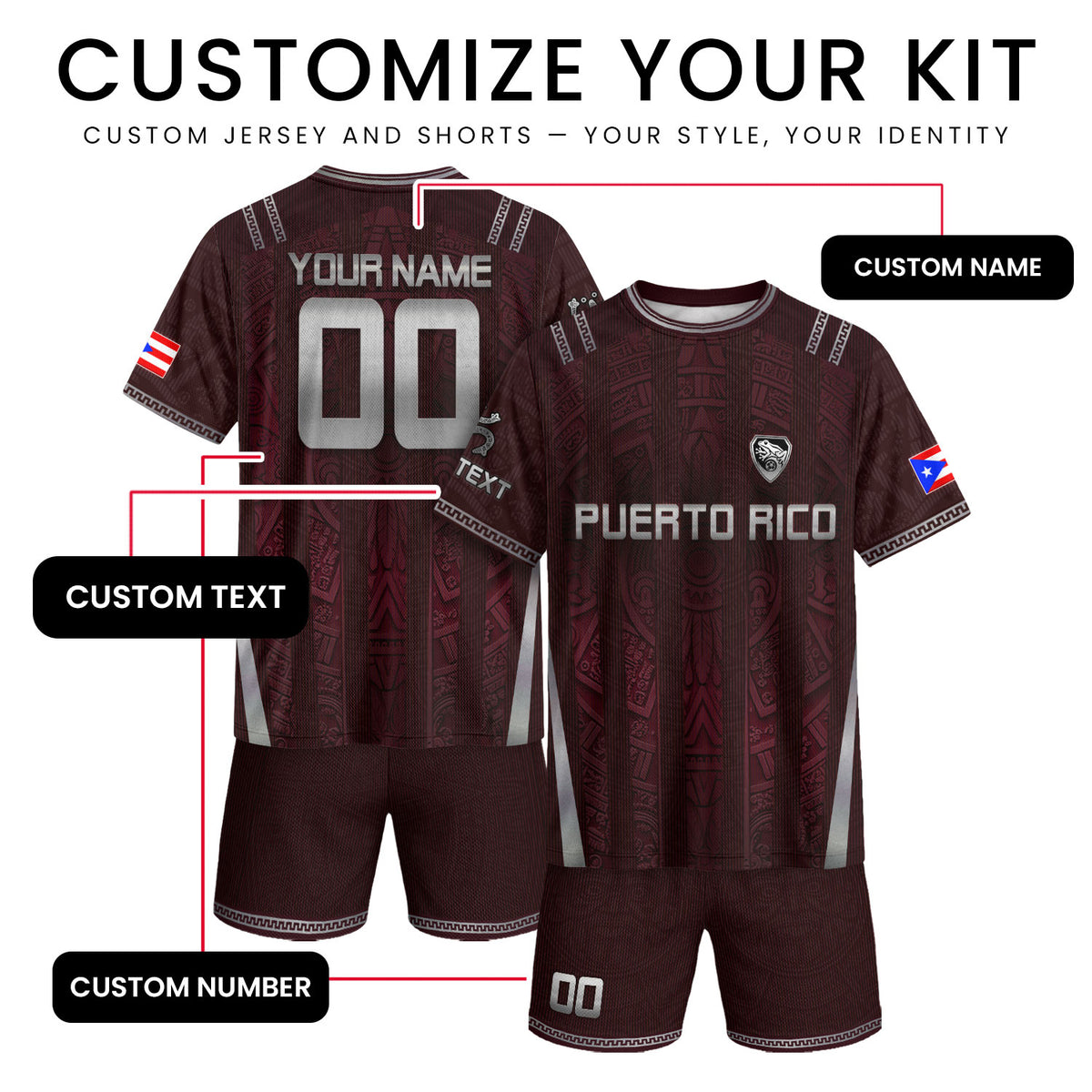Custom Coqui Frog Maroon Puerto Rico Soccer Jersey for Men and Women, Boricua Taino Culture Graphic, Puerto Rico Jersey and Puerto Rico Shirt, Northryn Co.