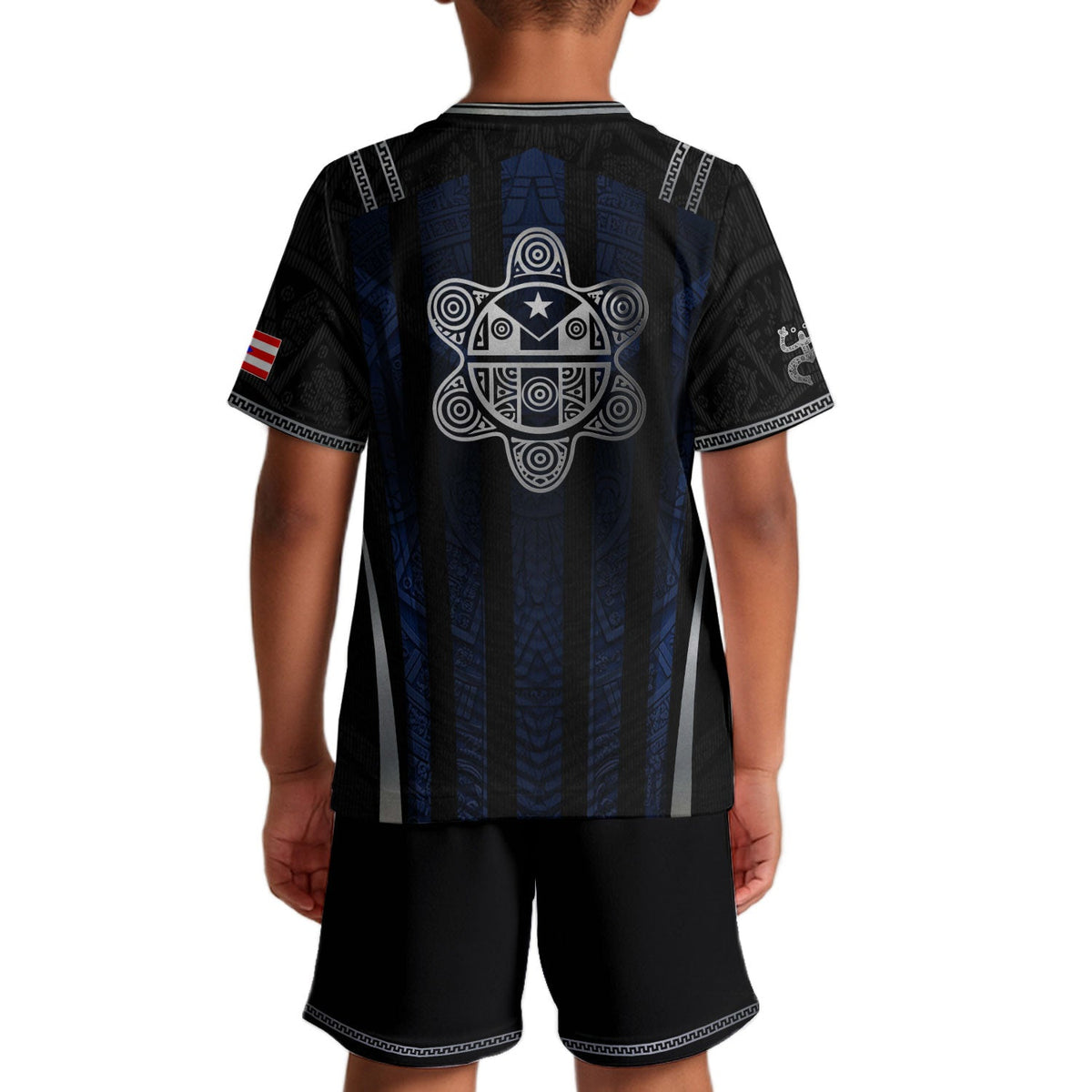 Navy Blue, Kids Puerto Rico Soccer Jersey with Striped Taino for Boy and Girl, Puerto Rico Kids Soccer Jersey Meets Youth Soccer Jersey, Northryn Co.