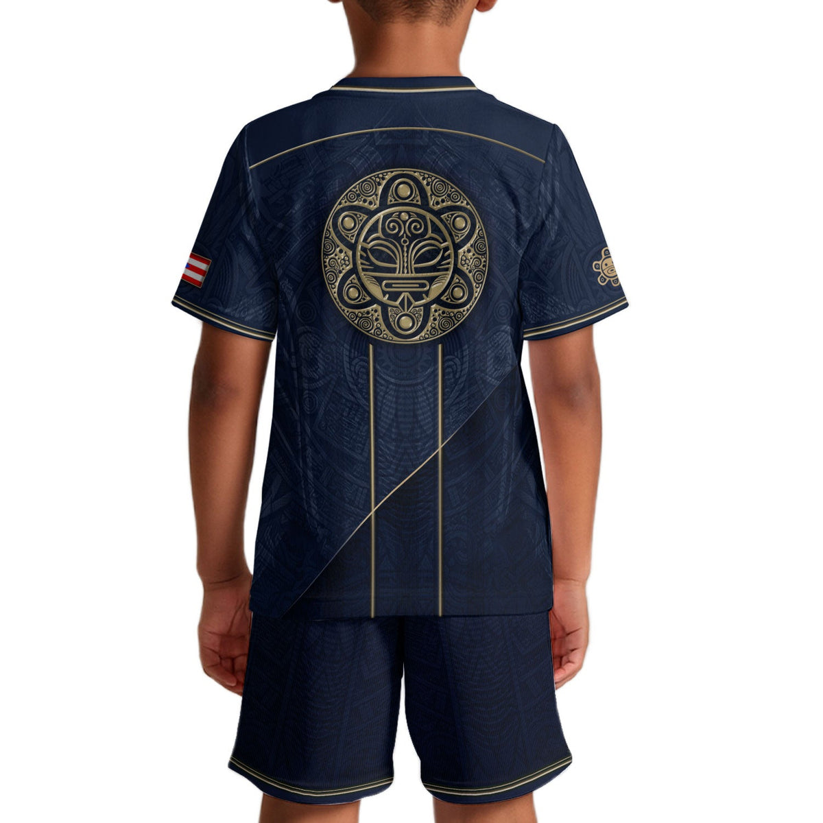 Kids Puerto Rico Soccer Jersey, Navy Gold Taino Coqui Sun Emblem for Boy and Girl, Youth Soccer Jersey, Puerto Rico Kids Soccer Jersey, Northryn Co.