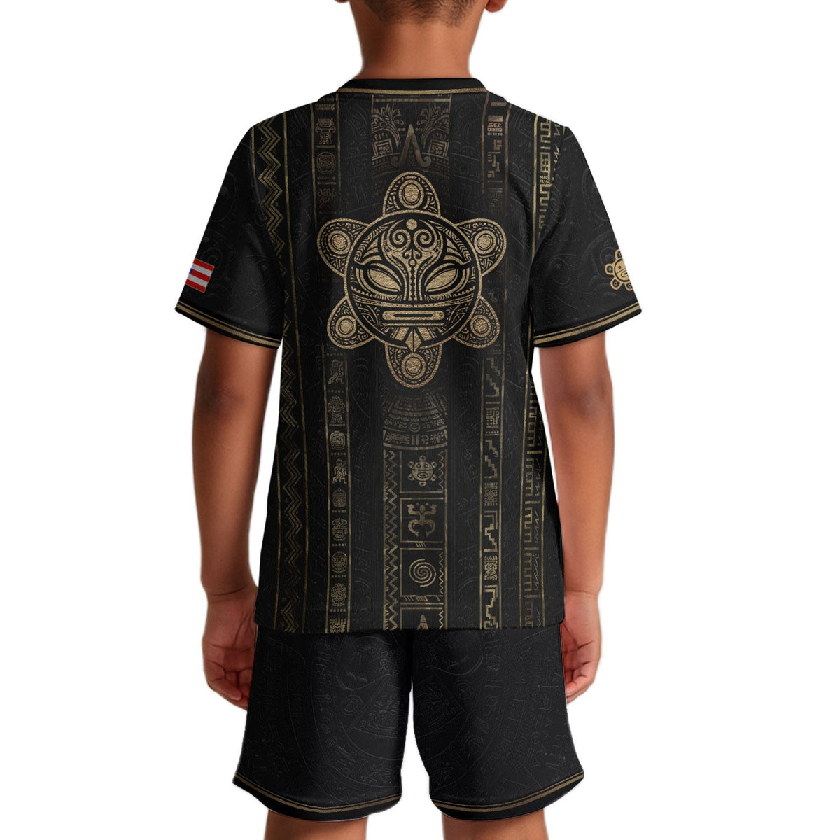 Black Gold, Kids Puerto Rico Soccer Jersey with Taino Symbols for Boy and Girl, Puerto Rico Kids Soccer Jersey Meets Youth Soccer Jersey, Northryn Co.