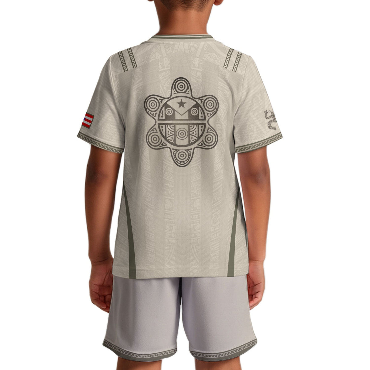 Kids Puerto Rico Soccer Jersey, Grey Cream Taino Striped Pattern for Boy and Girl, Youth Soccer Jersey, Puerto Rico Kids Soccer Jersey, Northryn Co.