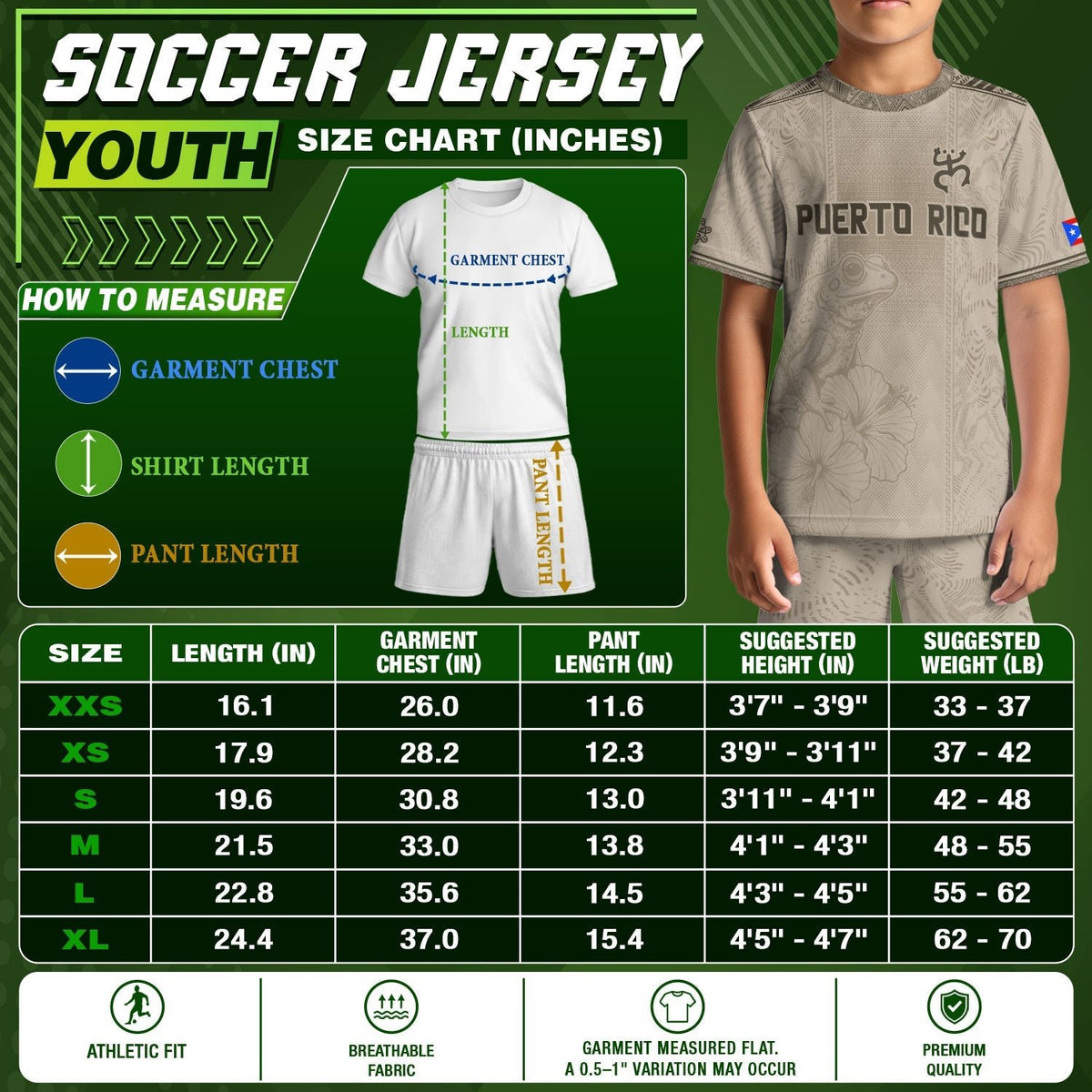 Beige Gold Coqui, Kids Puerto Rico Soccer Jersey with Frog Floral for Boy and Girl, Puerto Rico Kids Soccer Jersey, Youth Soccer Jersey, Northryn Co.
