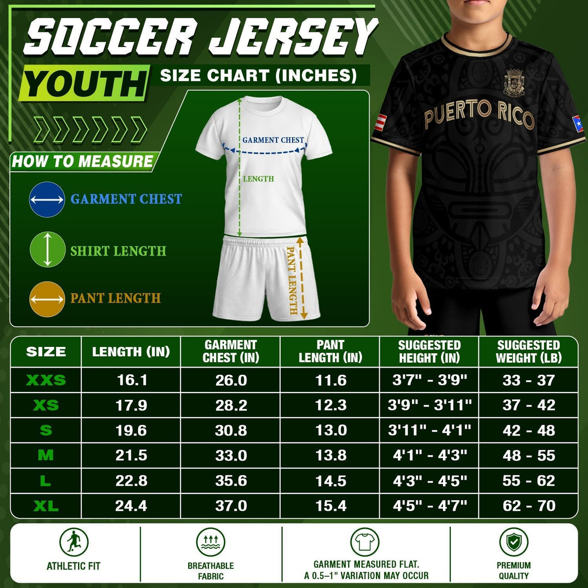 Kids Puerto Rico Soccer Jersey, Black Gold Boricua Taino Mask for Boy and Girl, Youth Soccer Jersey Meets Puerto Rico Kids Soccer Jersey, Northryn Co.