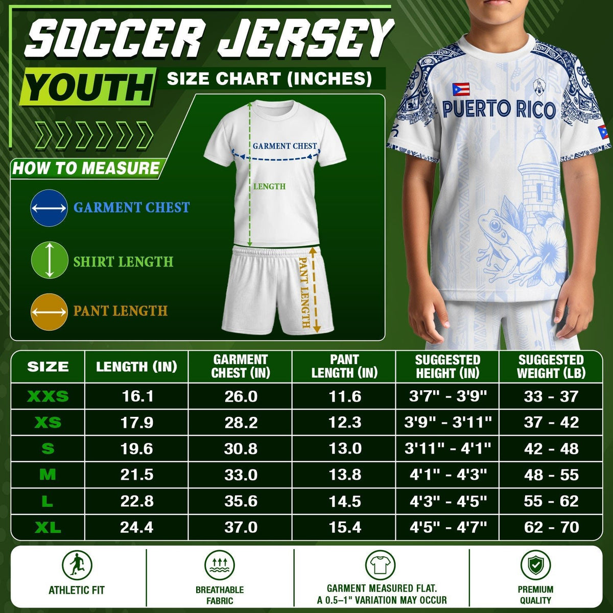 Kids Puerto Rico Soccer Jersey, White Blue Coqui Frog Garita for Boy and Girl, Youth Soccer Jersey Meets Puerto Rico Kids Soccer Jersey, Northryn Co.