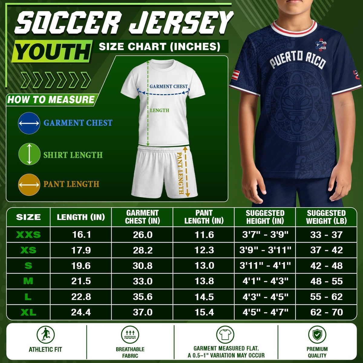 Navy Red White, Kids Puerto Rico Soccer Jersey for Boy and Girl with Taino Sun, Puerto Rico Kids Soccer Jersey Meets Youth Soccer Jersey, Northryn Co.