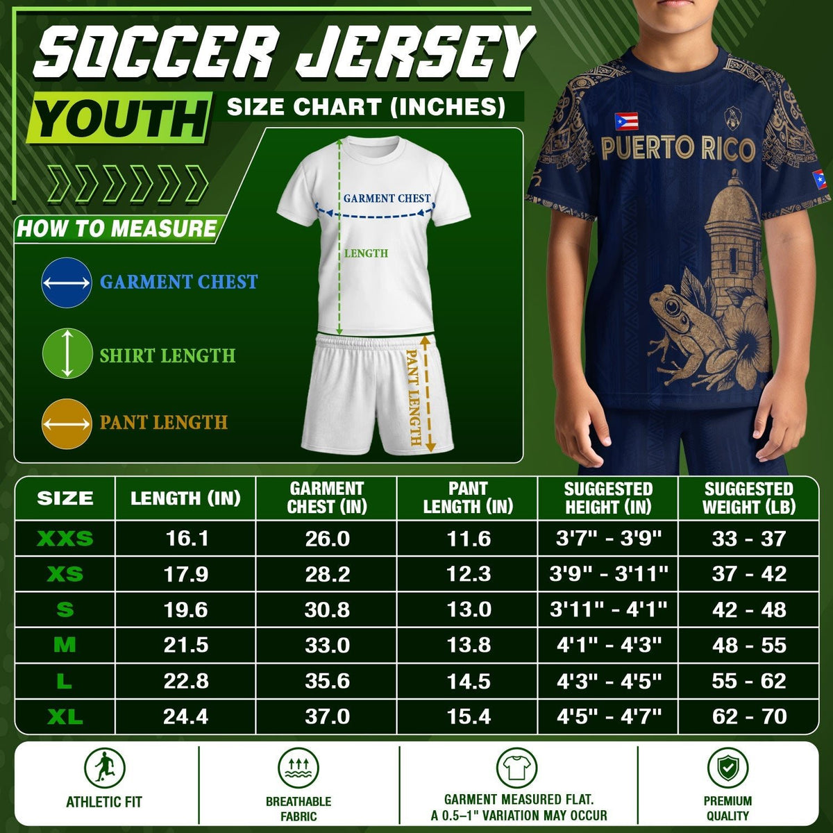 Navy Gold Coqui, Kids Puerto Rico Soccer Jersey with Frog Garita for Boy and Girl, Puerto Rico Kids Soccer Jersey, Youth Soccer Jersey, Northryn Co.