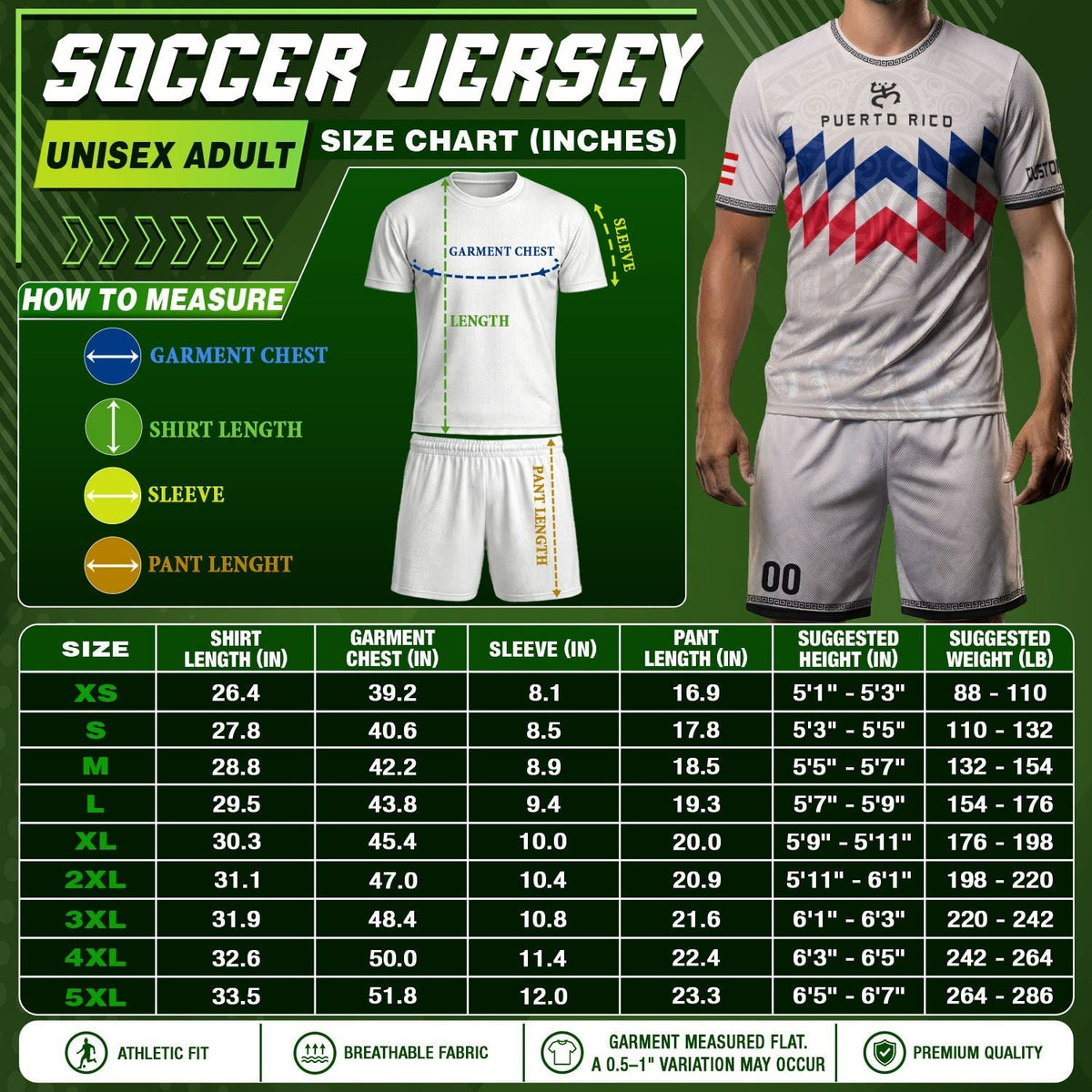 Custom Puerto Rico Soccer Jersey, White Lightweight Team Style, Puerto Rico Shirt for Men and Women as a Personalized Football Jersey, Northryn Co.