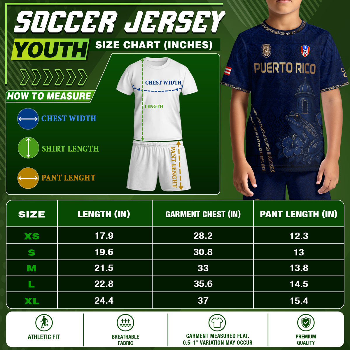 Authentic Youth Puerto Rico Castle Hibiscus Athletic Team Soccer Jersey Shirt Top