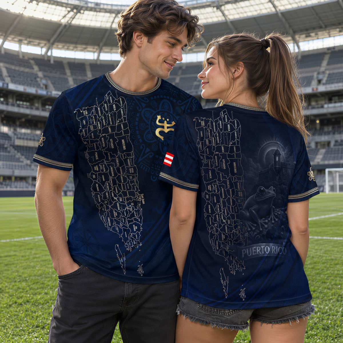 Map Boricua El Morro Puerto Rico Soccer Jersey Gold Navy Heritage, Coqui Frog Puerto Rico Jersey for Men and Women, Puerto Rico Shirt, Northryn Co.