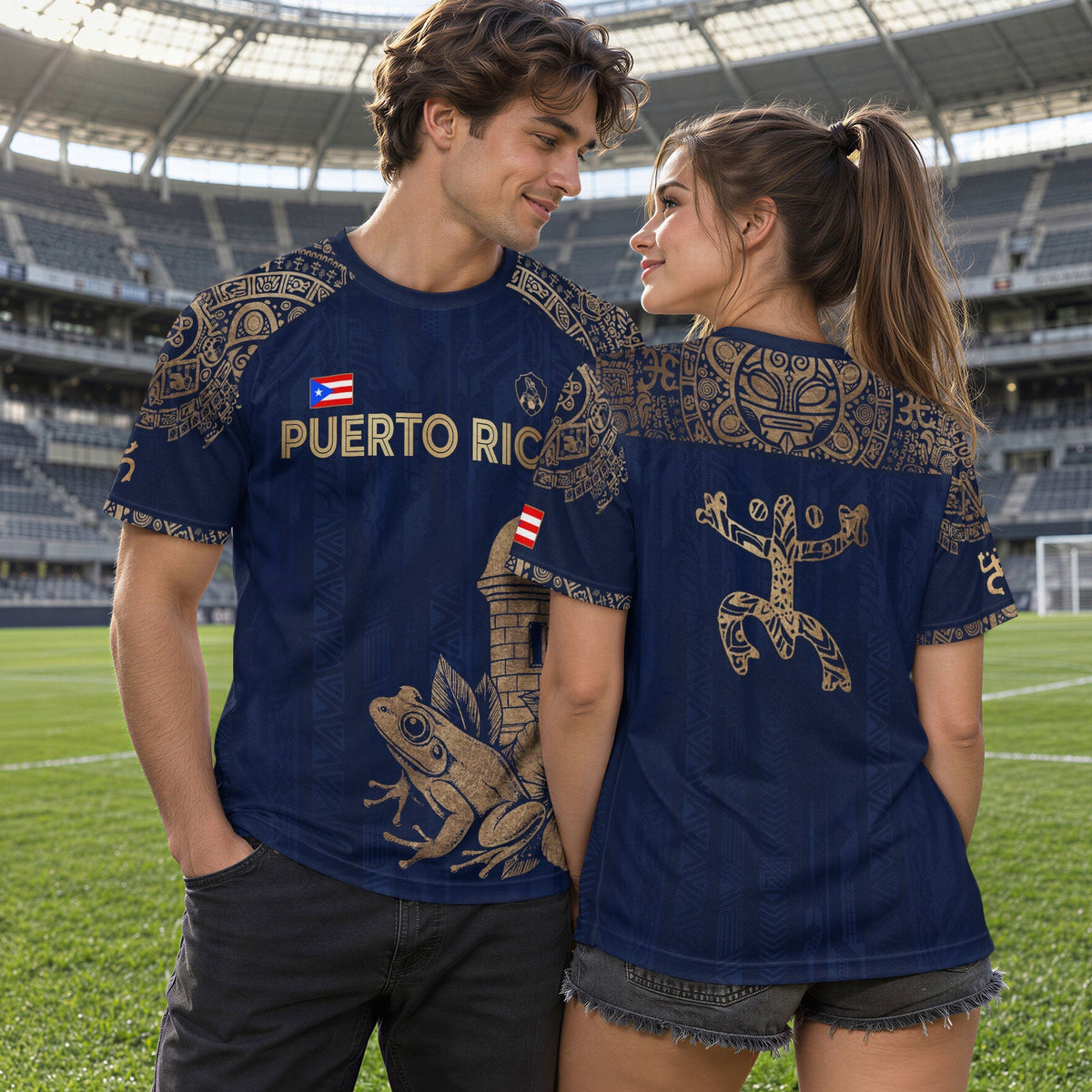 Puerto Rico Soccer Jersey in Navy Gold for Men and Women, Coqui Frog Garita Flower National, Puerto Rico Jersey and Puerto Rico Shirt, Northryn Co.