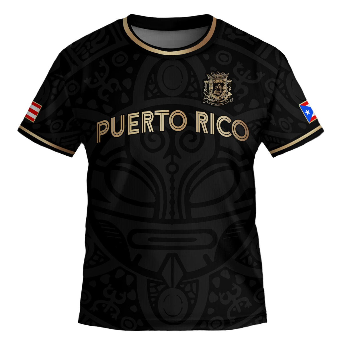 Kids Puerto Rico Soccer Jersey, Black Gold Boricua Taino Mask for Boy and Girl, Youth Soccer Jersey Meets Puerto Rico Kids Soccer Jersey, Northryn Co.