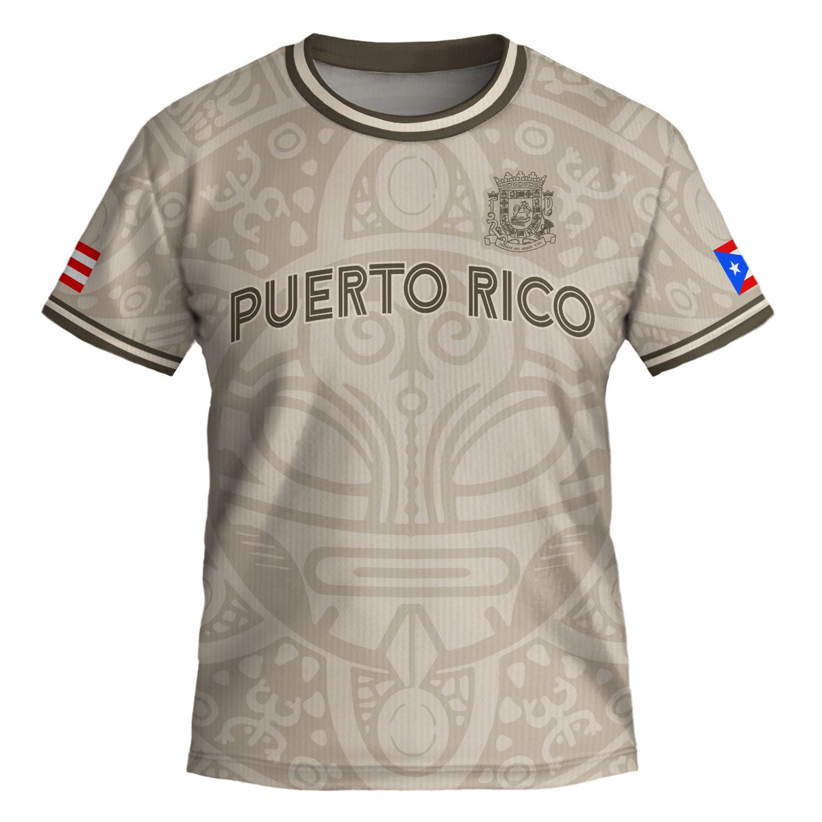 Kids Puerto Rico Soccer Jersey for Boy and Girl, Beige Gold Boricua Taino Mask, Youth Soccer Jersey Meets Puerto Rico Kids Soccer Jersey, Northryn Co.