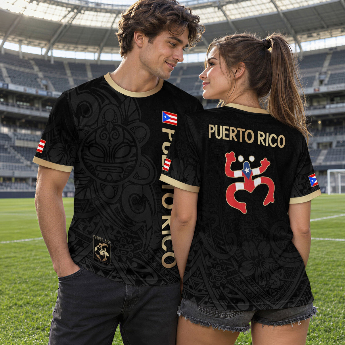 Puerto Rico Soccer Jersey in Black Gold for Men and Women, Coqui Frog Tribal Taino National, Puerto Rico Shirt and Puerto Rico Jersey, Northryn Co.