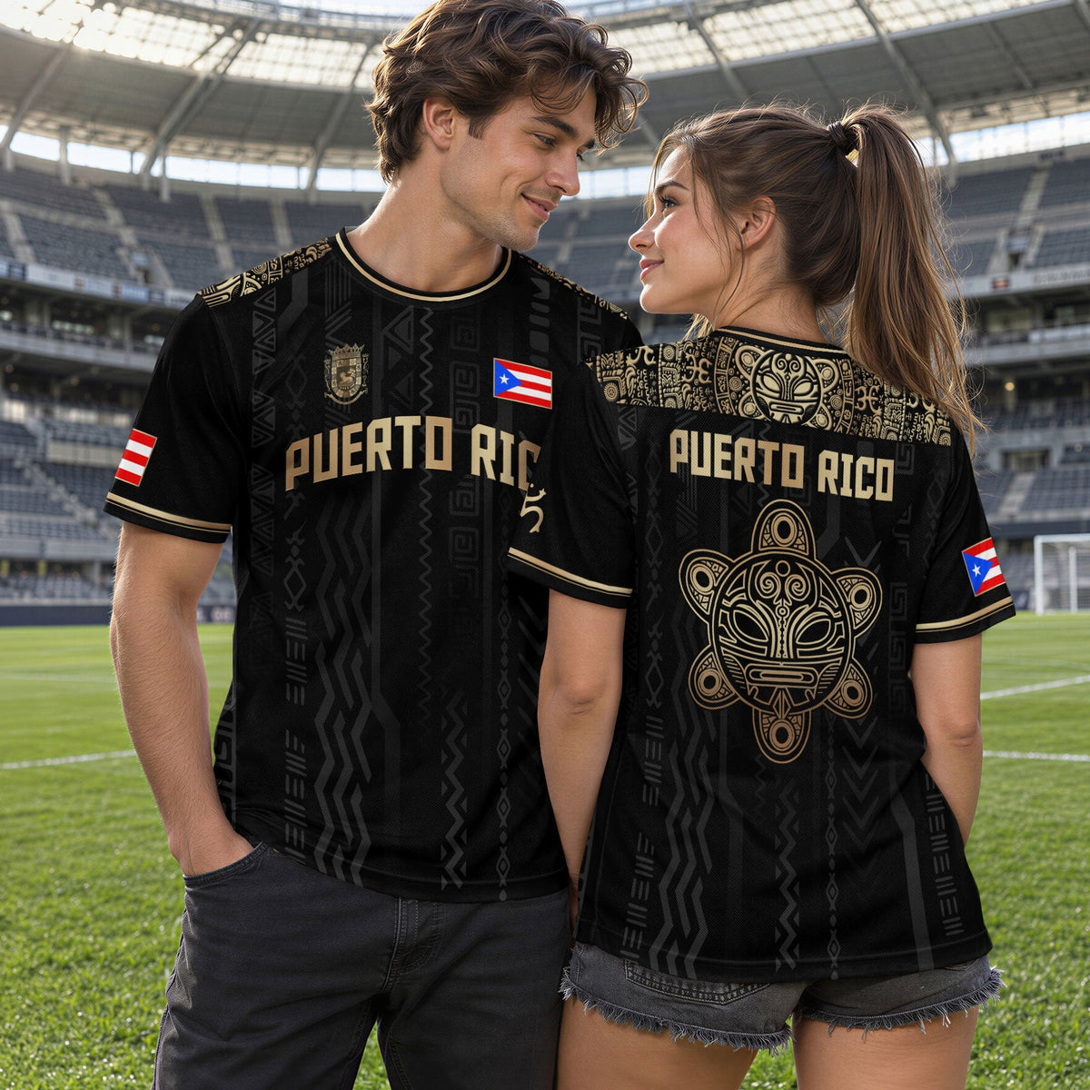 Taino Sun Black Gold Puerto Rico Soccer Jersey for Men and Women, Coqui Patriotic Cultural, Top Puerto Rico Jersey and Puerto Rico Shirt, Northryn Co.