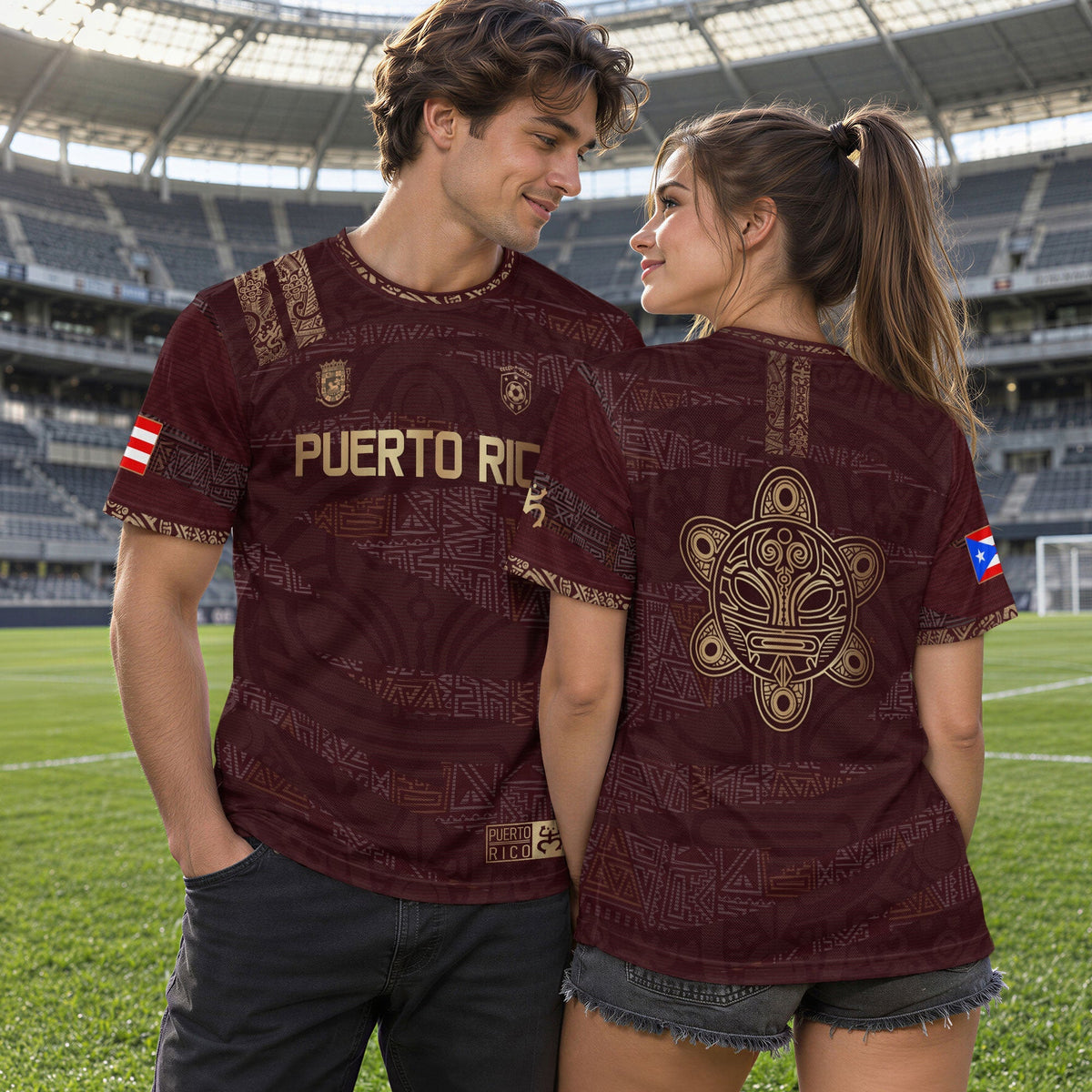 Taino Tribal Maroon Gold Puerto Rico Soccer Jersey for Men and Women, Pattern National Heritage, Puerto Rico Jersey, Puerto Rico Shirt, Northryn Co.
