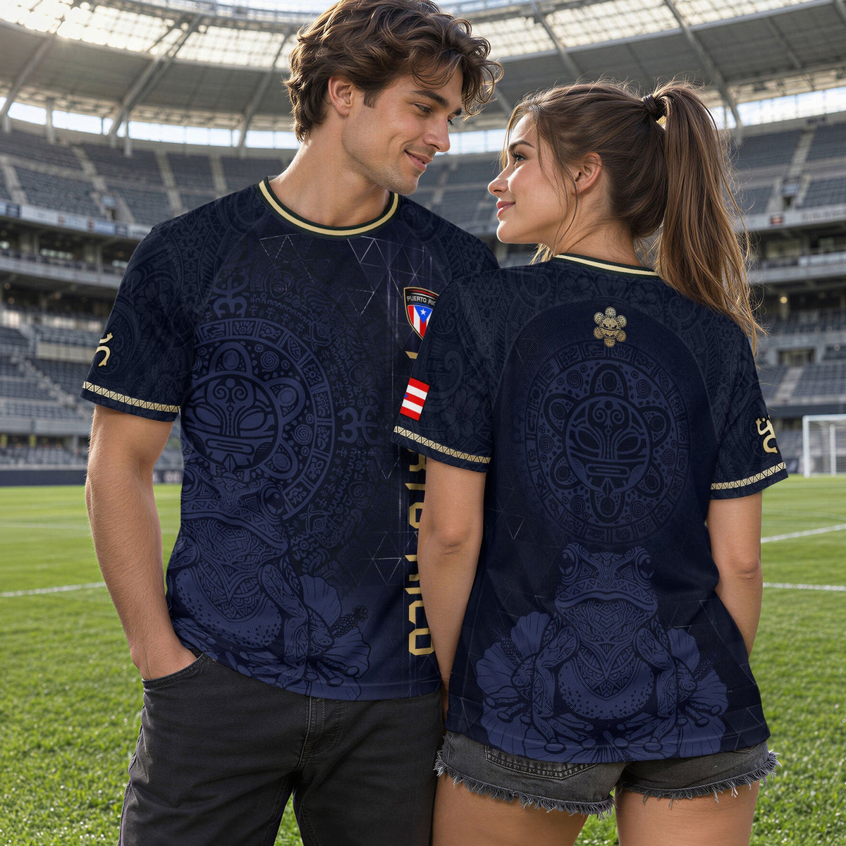 Coqui Frog Navy Gold Puerto Rico Soccer Jersey for Men and Women, Floral Taino Sun National, Puerto Rico Jersey and Puerto Rico Shirt, Northryn Co.