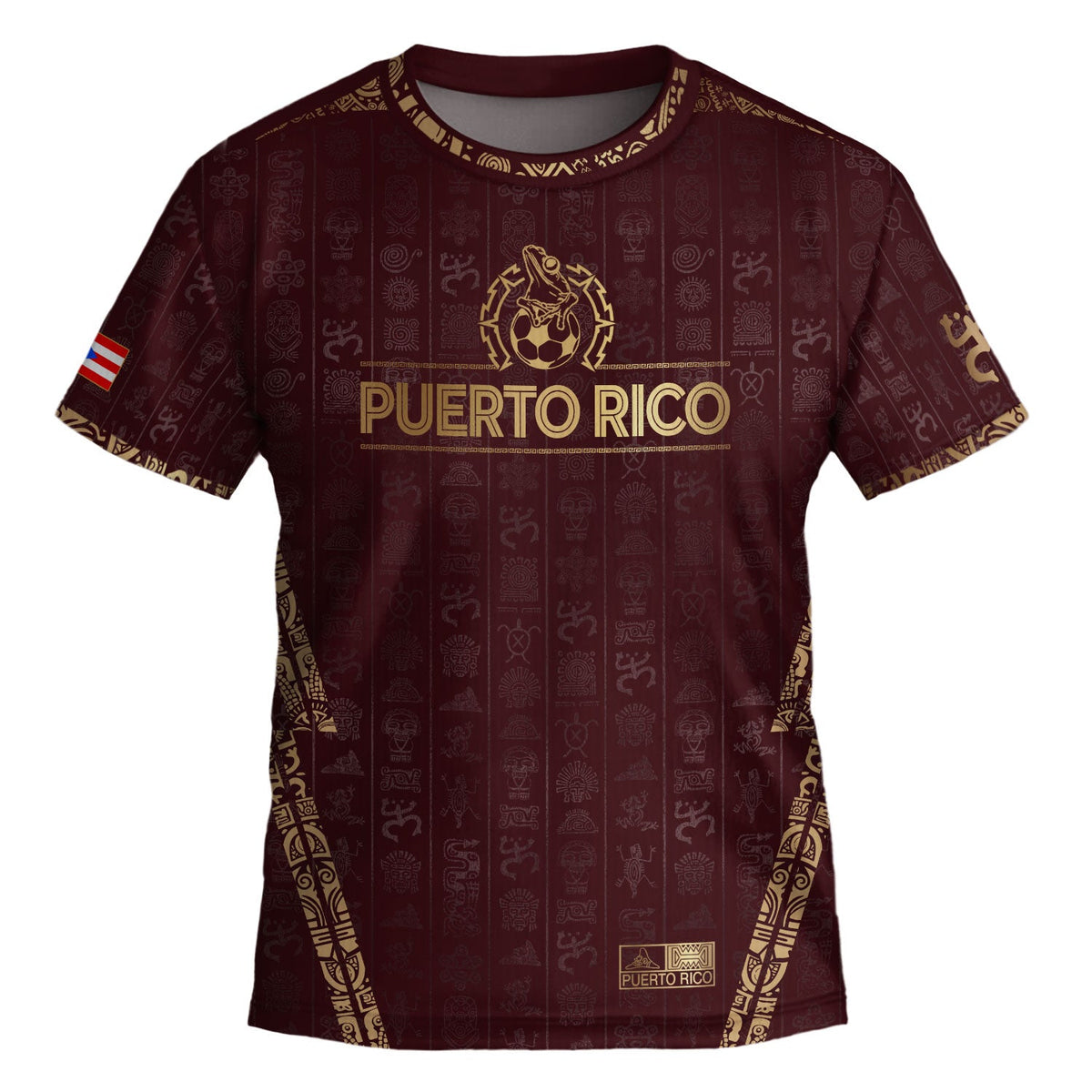 Maroon Gold, Kids Puerto Rico Soccer Jersey with Taino Sun for Boy and Girl, Puerto Rico Kids Soccer Jersey in Youth Soccer Jersey Style, Northryn Co.