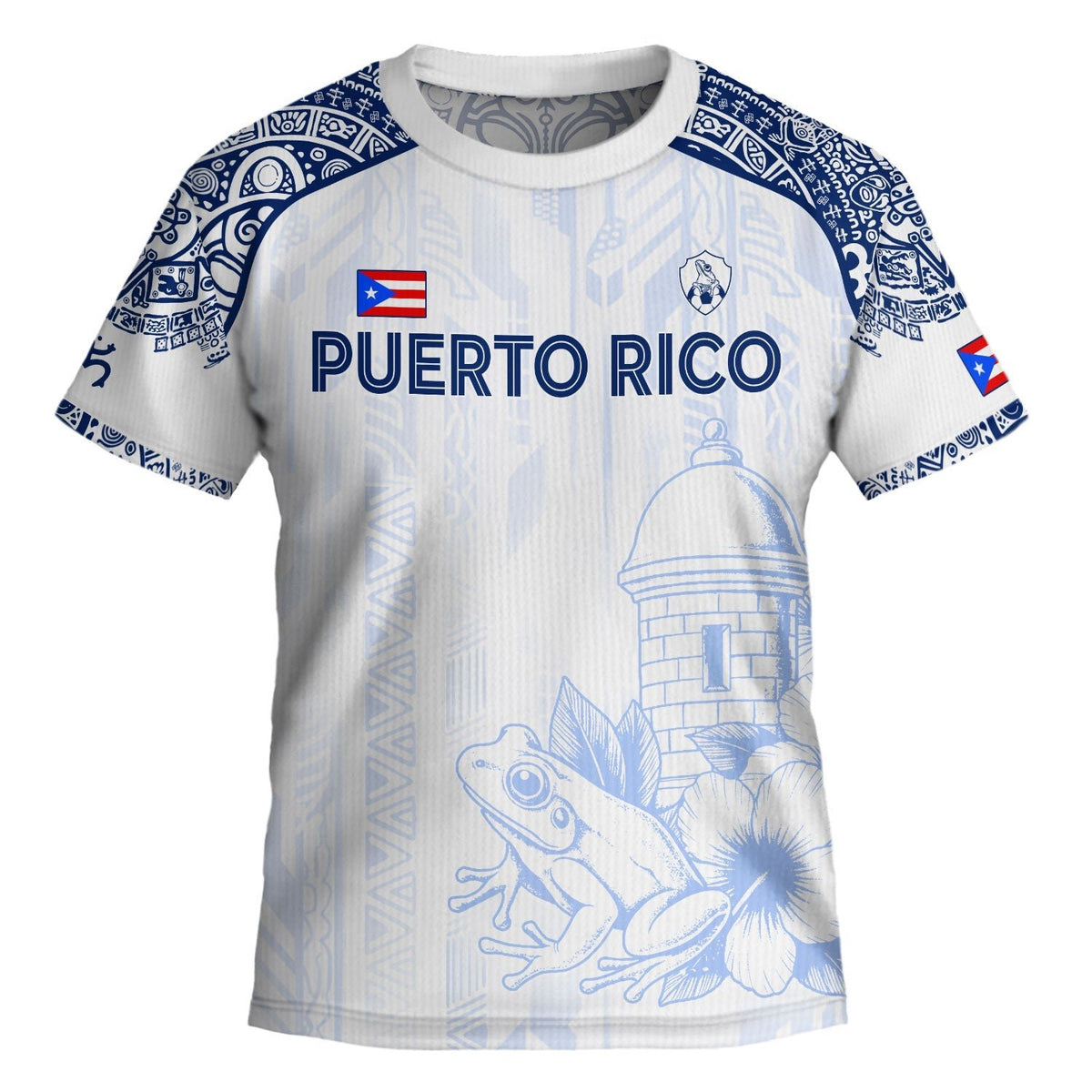 Kids Puerto Rico Soccer Jersey, White Blue Coqui Frog Garita for Boy and Girl, Youth Soccer Jersey Meets Puerto Rico Kids Soccer Jersey, Northryn Co.
