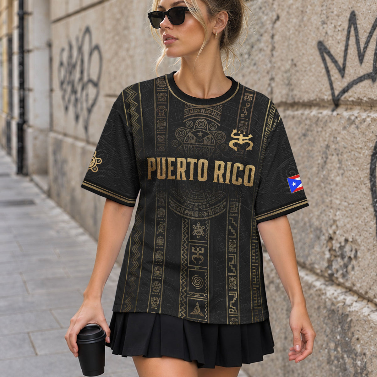 Taino Heritage Black Puerto Rico Soccer Jersey for Men and Women, Petroglyph, Trending Puerto Rico Shirt with Puerto Rico Jersey Appeal, Northryn Co.