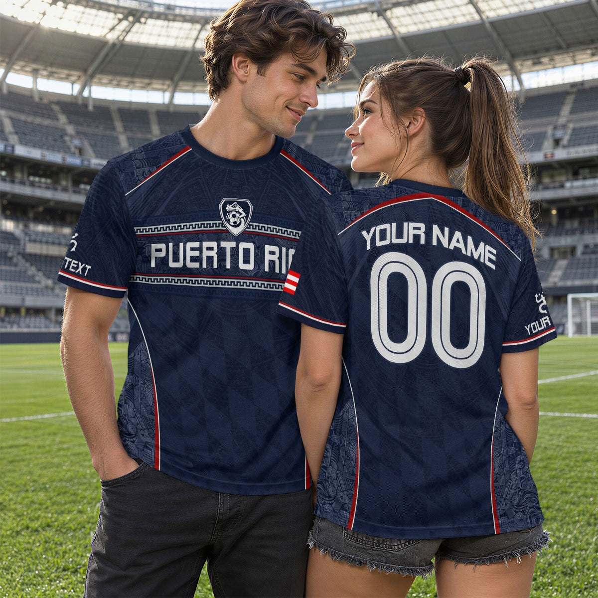 Custom Puerto Rico Soccer Jersey for Men and Women, Navy Blue Taino Flag Style, Personalized Football Jersey as a Puerto Rico Shirt, Northryn Co.