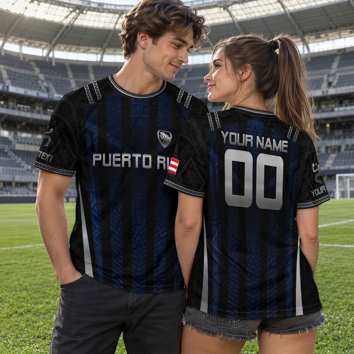 Sleek Navy Silver Tribal, Custom Puerto Rico Soccer Jersey for Men and Women with Taino, Personalized Football Jersey, Puerto Rico Shirt, Northryn Co.