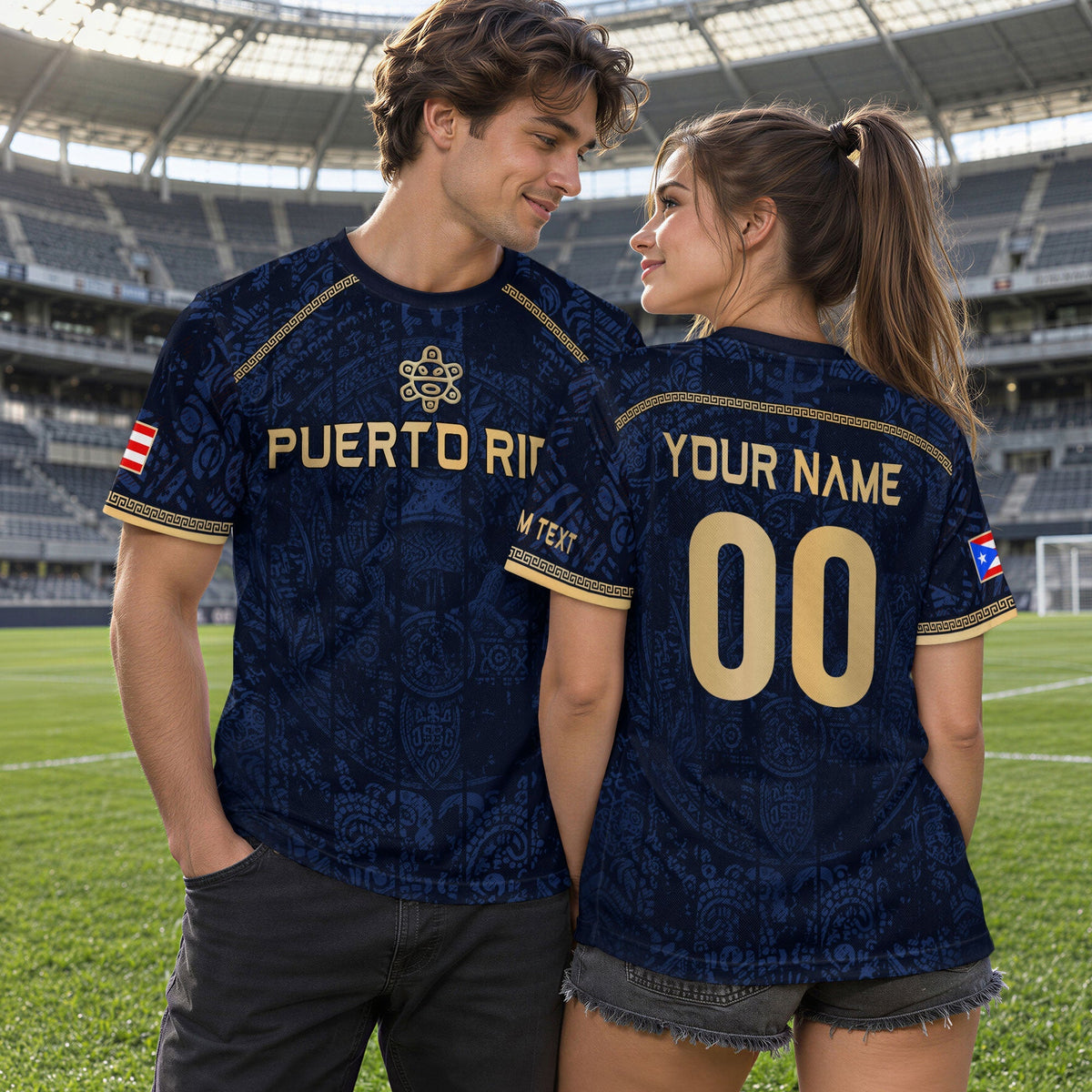 Custom Puerto Rico Soccer Jersey for Men and Women, Navy Taino Gold Pride, Puerto Rico Shirt with Personalized Football Jersey style, Northryn Co.