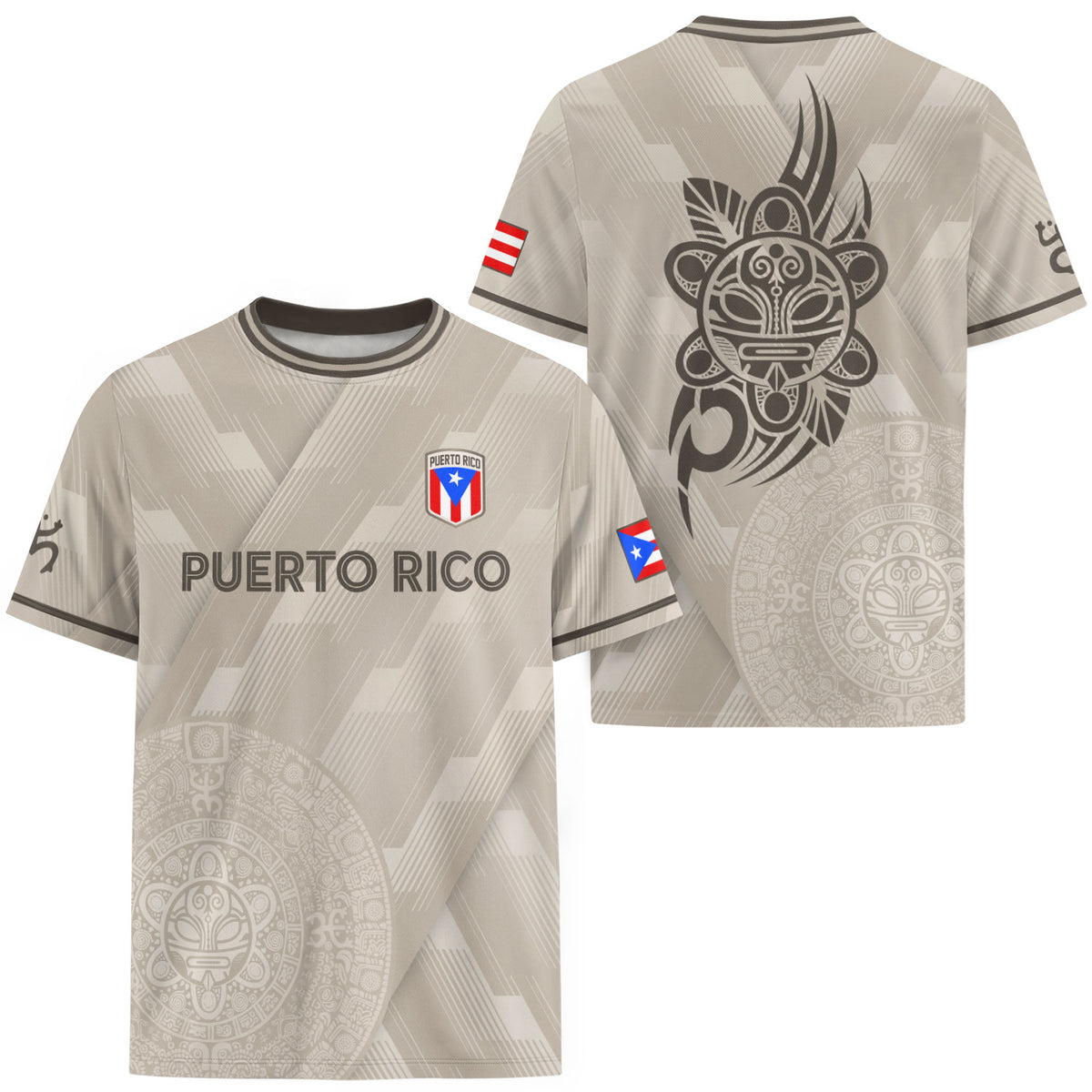 Beige Puerto Rico Soccer Jersey Men Boricua Taino Sun Coqui Frog Culture Graphic