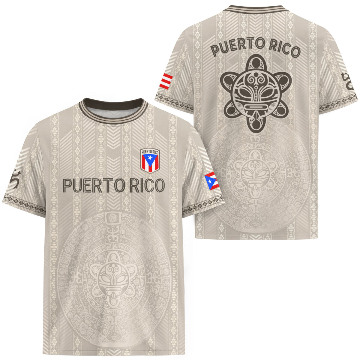 Taino Sun Crest Puerto Rico Soccer Jersey Men Beige Light Gray Heritage Graphic
