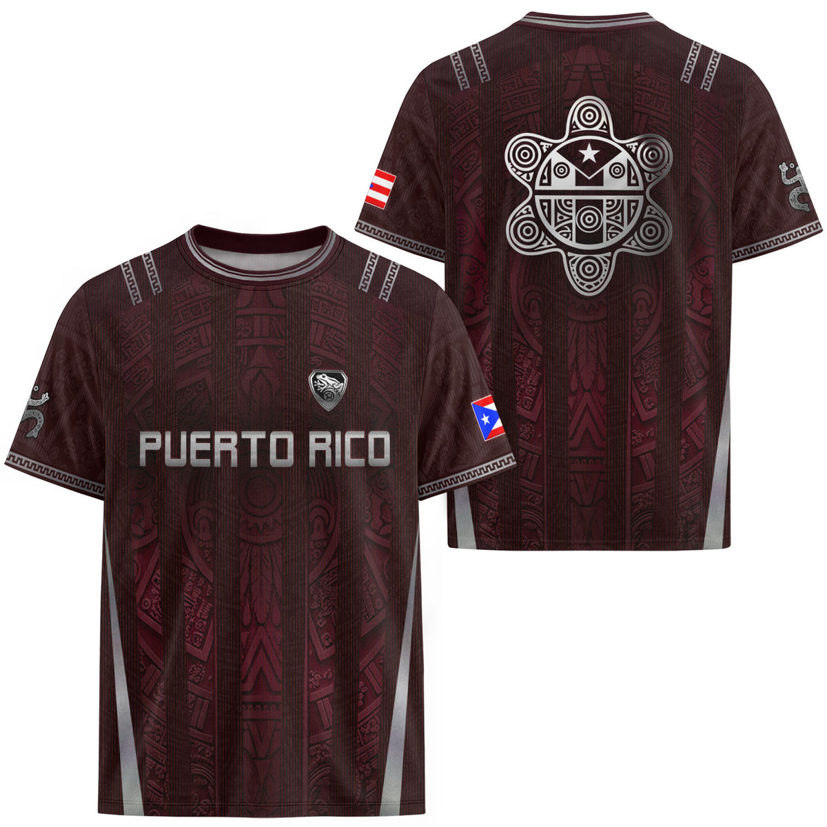 Maroon Puerto Rico Soccer Jersey Men Boricua Taino Coqui Frog Culture Graphic