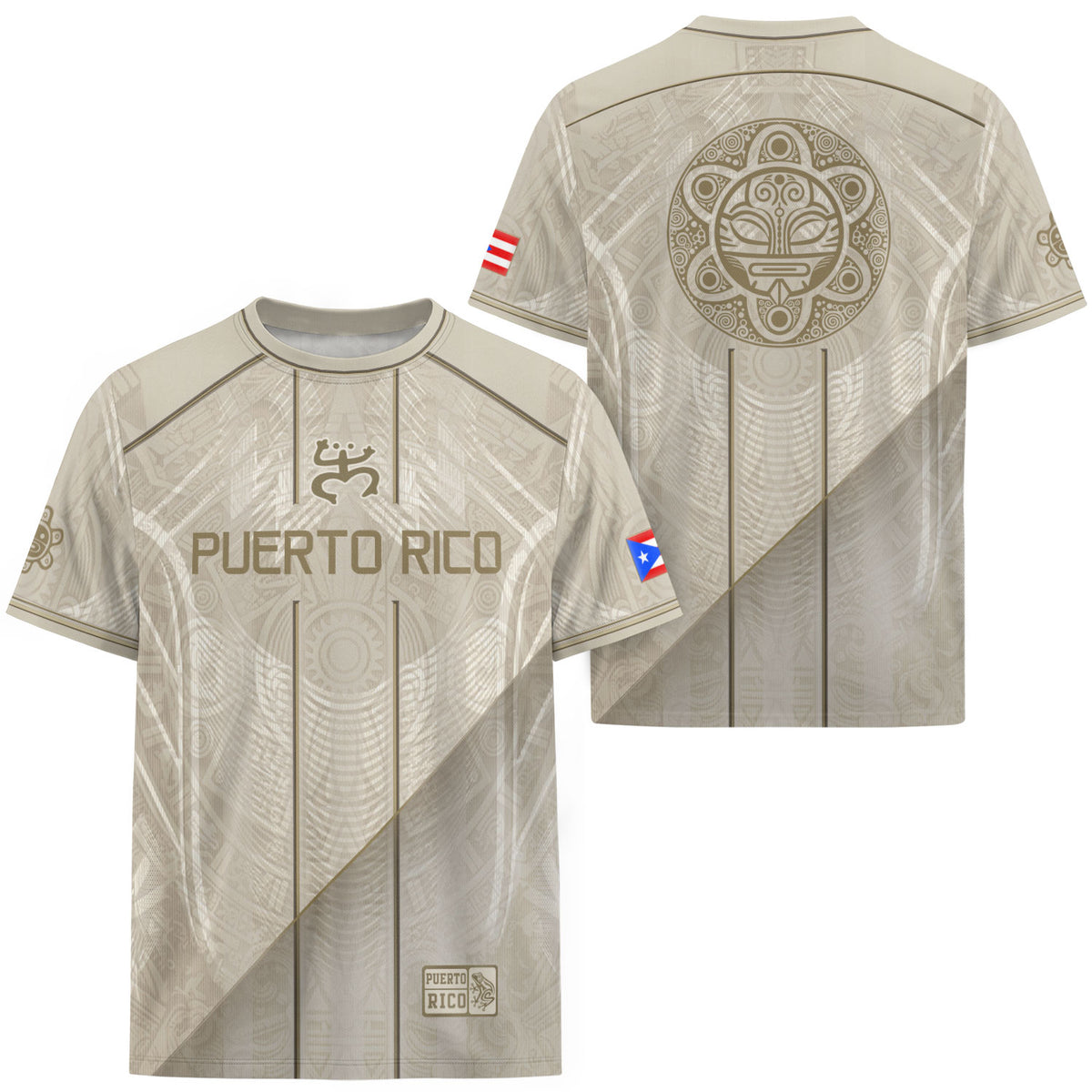 Beige Puerto Rico Soccer Jersey Men Boricua Taino Coqui Frog Culture Graphic