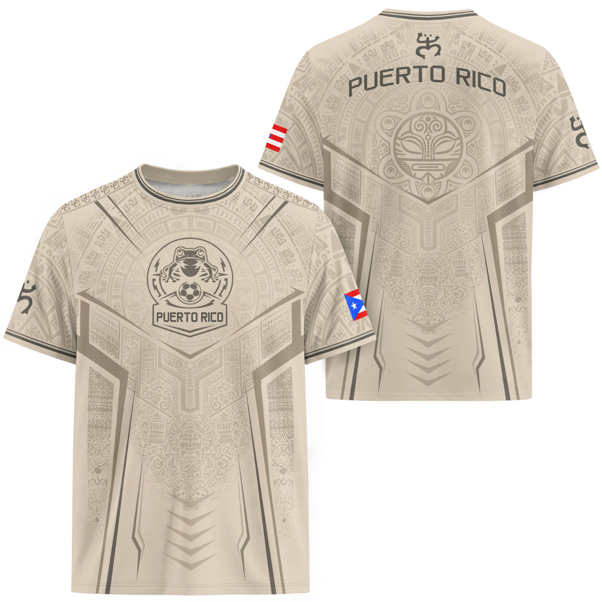 Puerto Rico Soccer Jersey Men Beige Taino Coqui Frog Heritage Patriotic Graphic Apparel