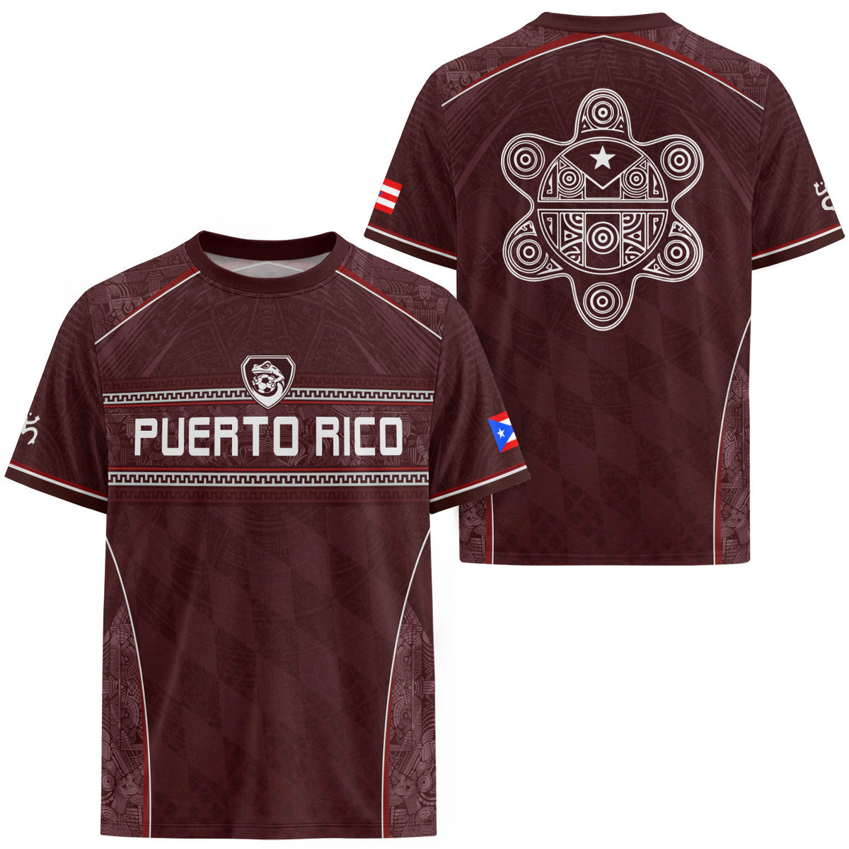 Puerto Rico Soccer Jersey Men Maroon Taino Coqui Frog Heritage Graphic Apparel