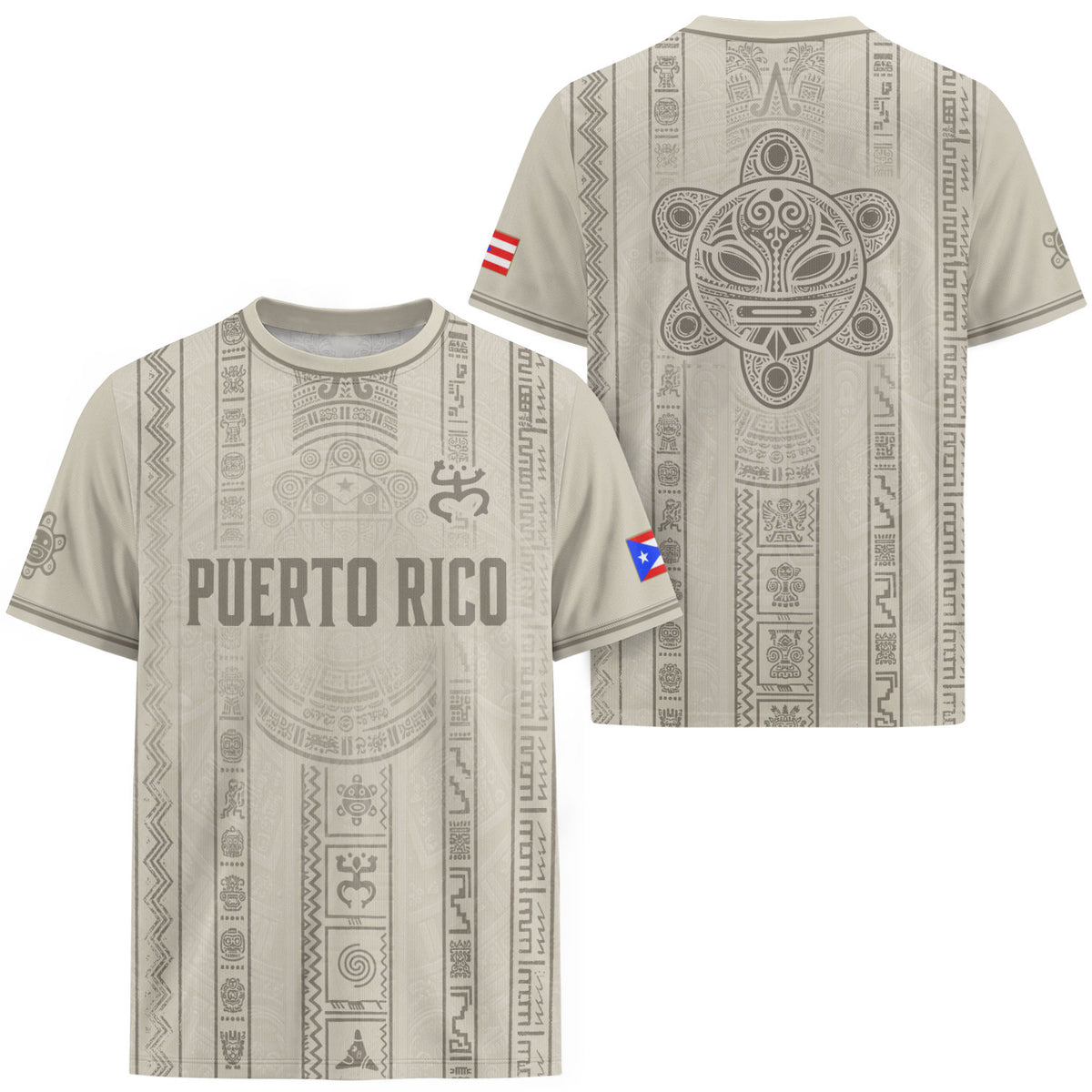 Puerto Rico Soccer Jersey Men Beige Taino Sun Coqui Frog Culture Heritage Graphic