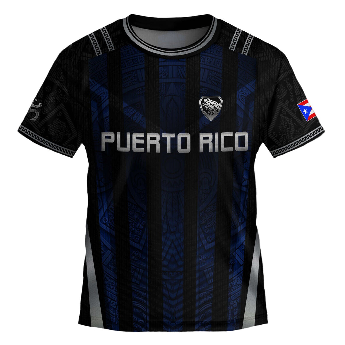 Navy Blue, Kids Puerto Rico Soccer Jersey with Striped Taino for Boy and Girl, Puerto Rico Kids Soccer Jersey Meets Youth Soccer Jersey, Northryn Co.