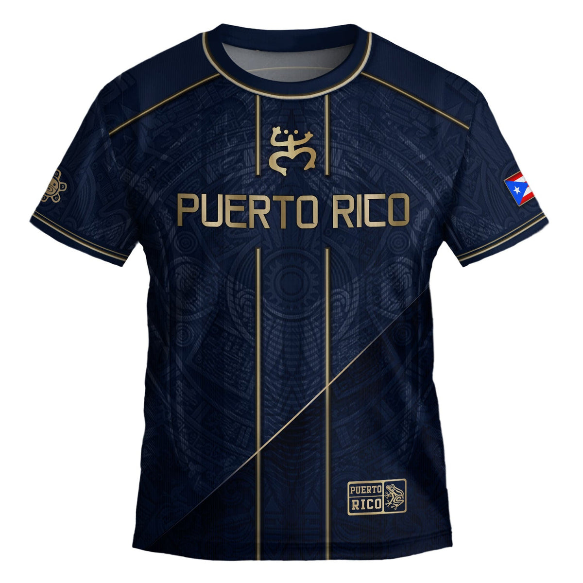 Kids Puerto Rico Soccer Jersey, Navy Gold Taino Coqui Sun Emblem for Boy and Girl, Youth Soccer Jersey, Puerto Rico Kids Soccer Jersey, Northryn Co.