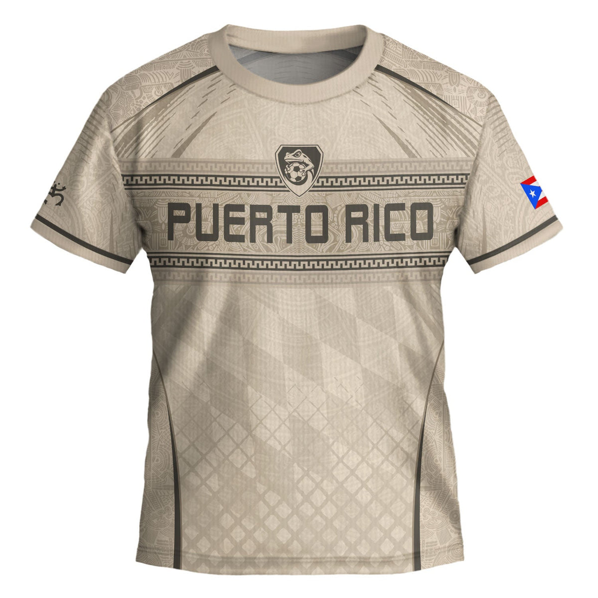 Beige Tan Taino, Kids Puerto Rico Soccer Jersey with Coqui Frog for Boy and Girl, Puerto Rico Kids Soccer Jersey and Youth Soccer Jersey, Northryn Co.